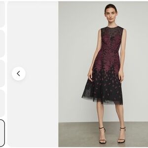 BCBG fit and flare Black and Bordeaux embroidered dress, size 4